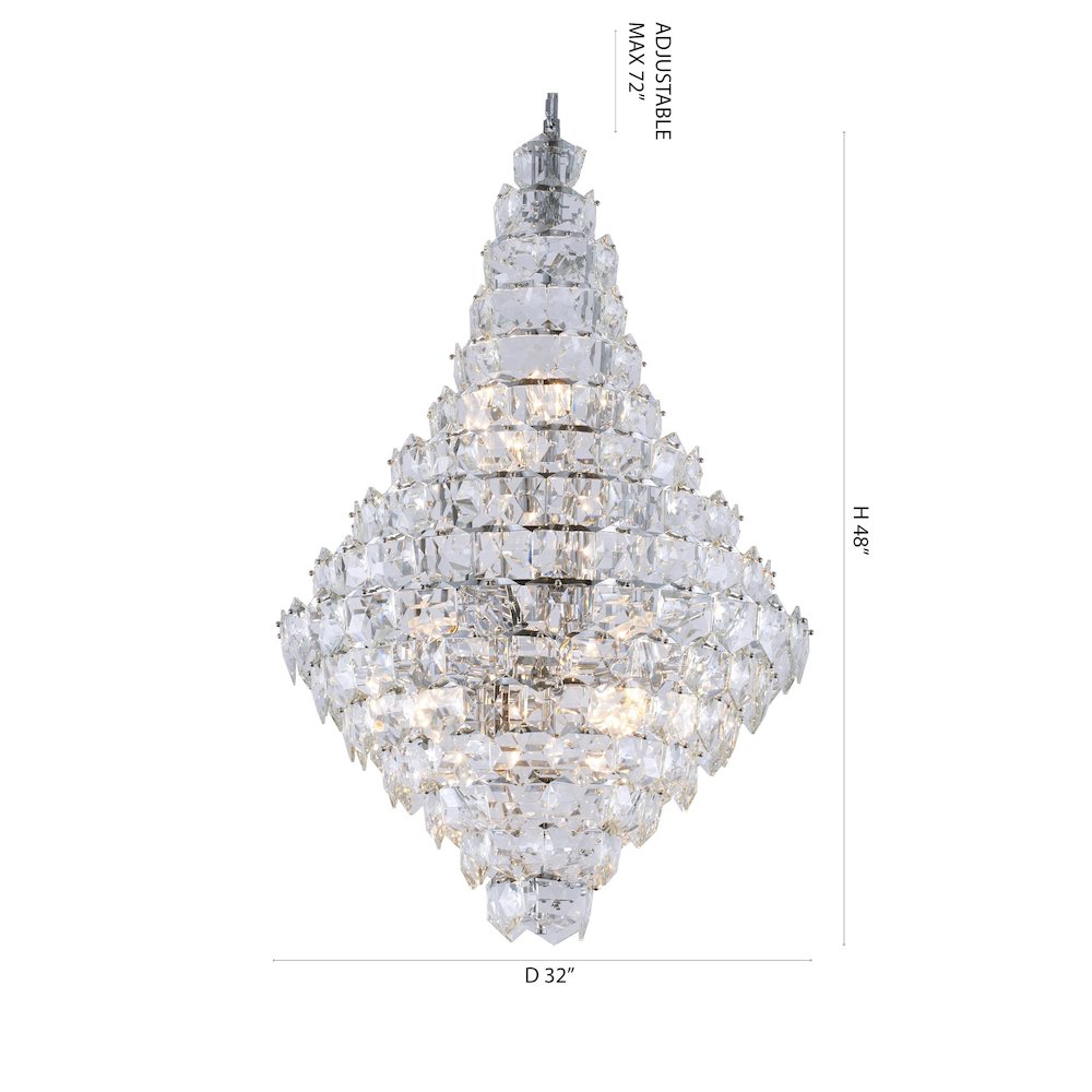 27-Light Chrome Chandelier With Clear Hanging Crystals