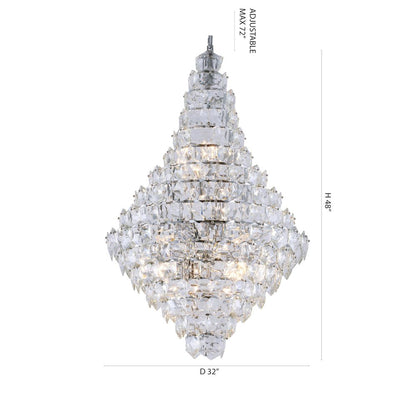 27-Light Chrome Chandelier With Clear Hanging Crystals