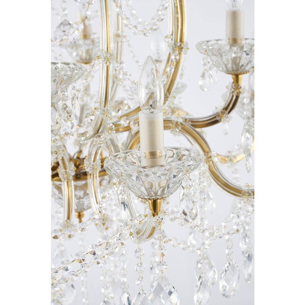 60-Light Satin Brass Chandelier With Clear Hanging Crystals