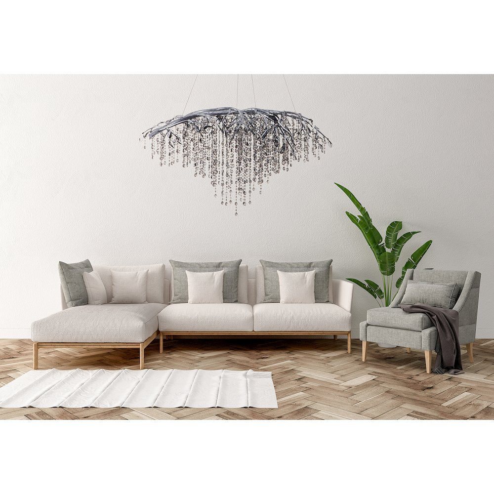 10-Light Silver Chandelier With Smoke Crystal Accents