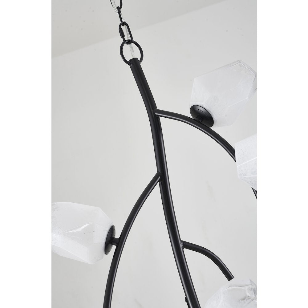 22-Light black iron frame chandelier with white glass shades
