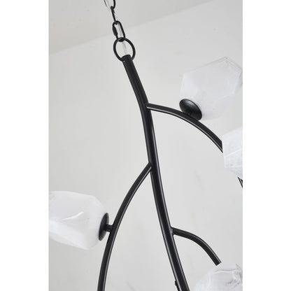 22-Light black iron frame chandelier with white glass shades