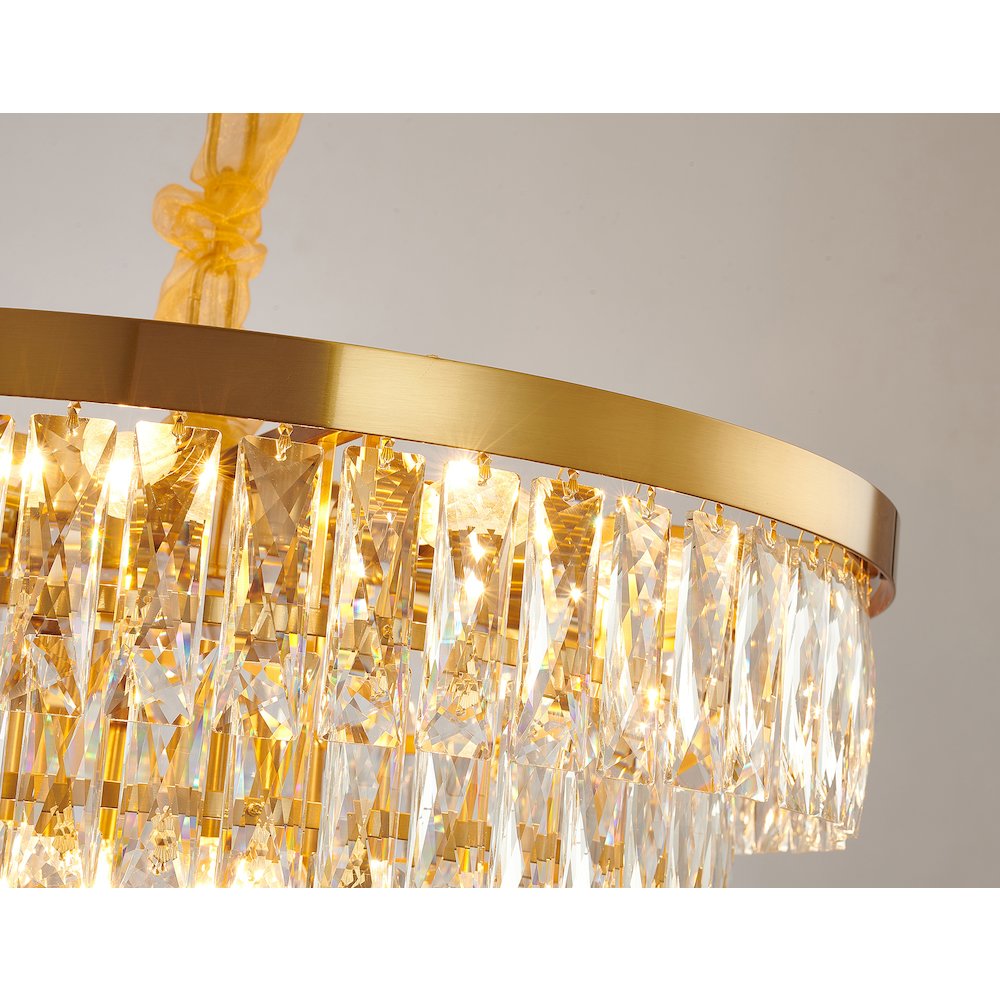14-Light Gold Metal Chandelier With Clear Crystals