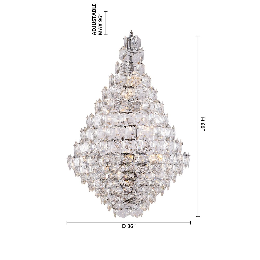 36-Light Chrome Chandelier With Clear Hanging Crystals