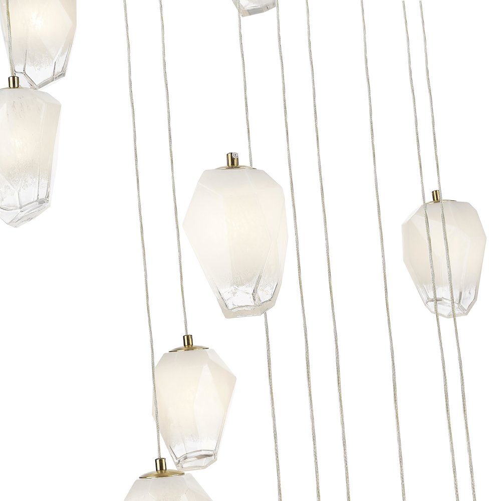 24-Light Gold Chandelier With White Glass Pendants
