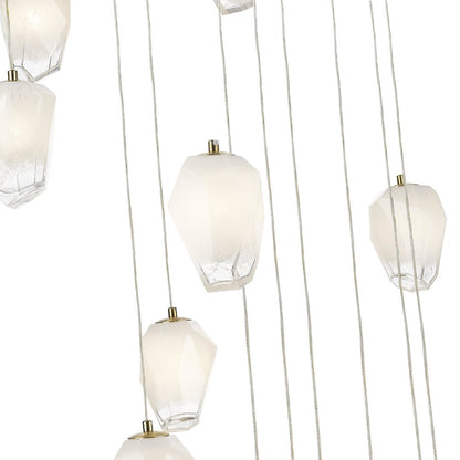 24-Light Gold Chandelier With White Glass Pendants