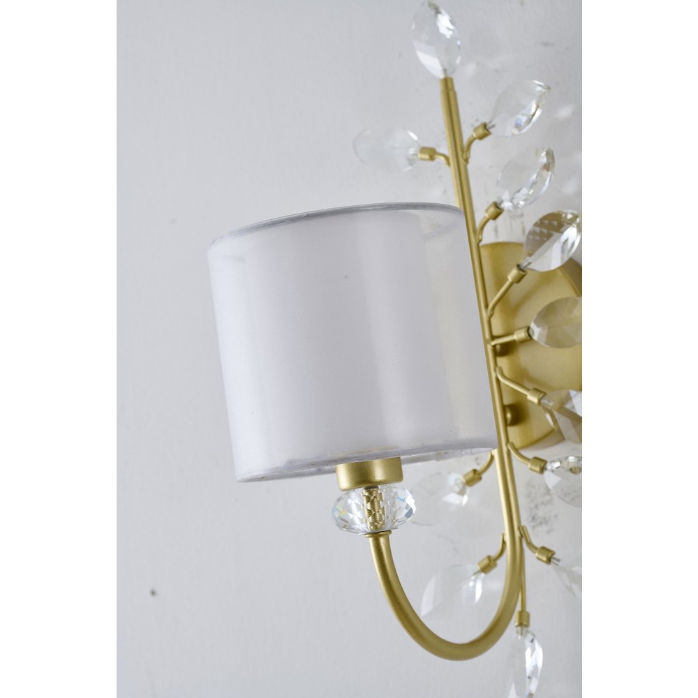 1-Light Aged Silver Branch Wall Sconce With A Fabric Shade And Crystals