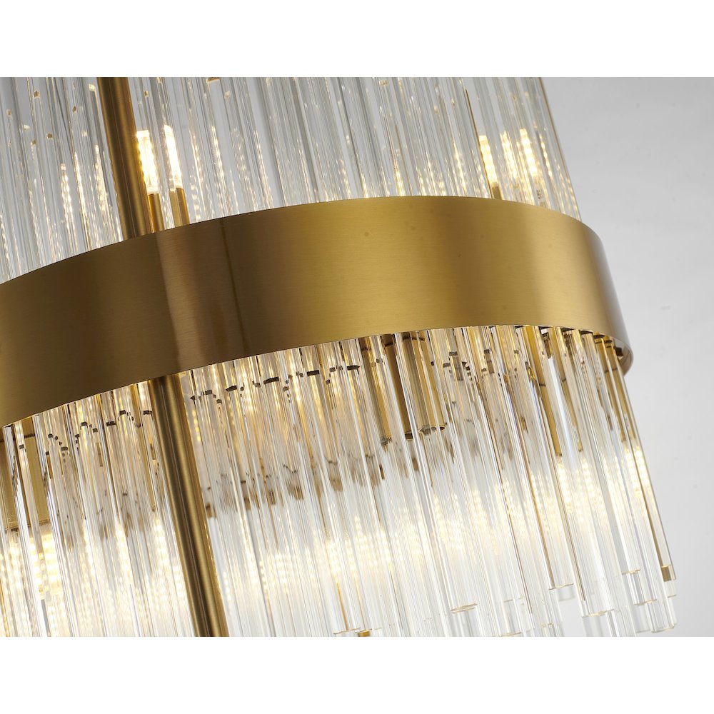 10-Light Gold Chandelier With Clear Glass Rods