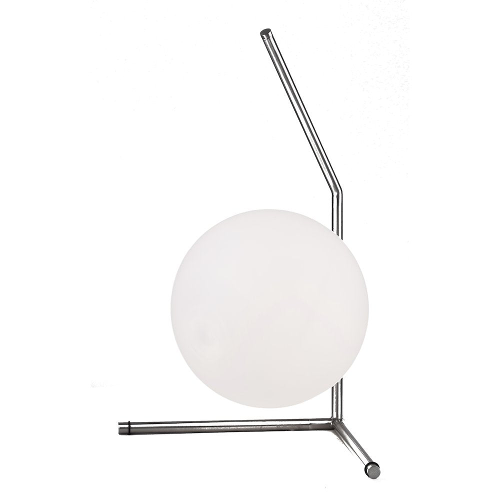 1-Light Satin Nickel Iron Table Lamp With A Milk White Glass Shade