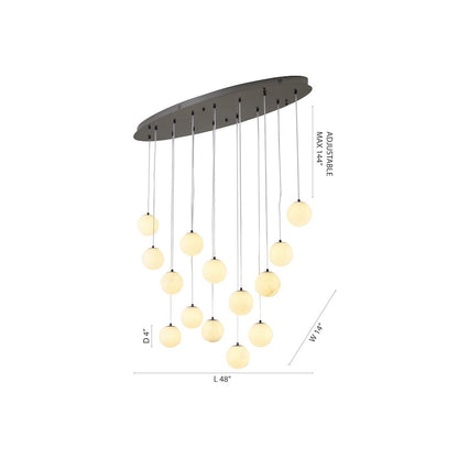 14-Light Black Stainless Steel Chandelier With Alabaster Pendants