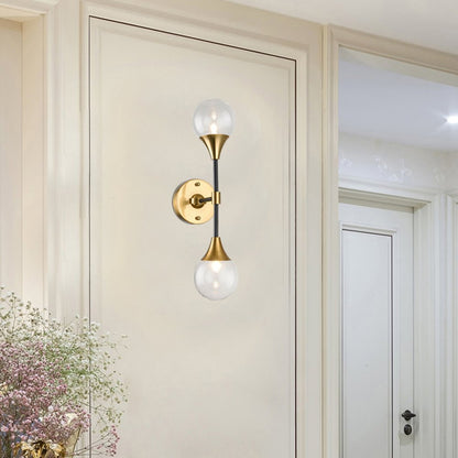 2-Light Black And Gold Metal With Clear Glass Shades