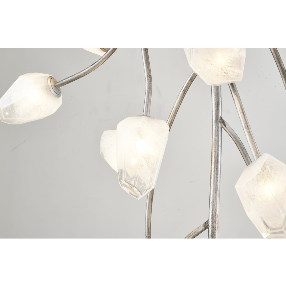22-Light antique silver iron frame chandelier with white glass shades