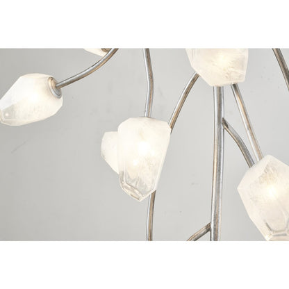 22-Light antique silver iron frame chandelier with white glass shades