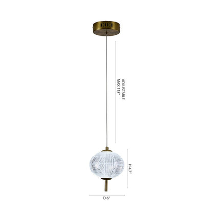 1-Light Brass Dimmable LED Single Pendant With A Clear PC Shade