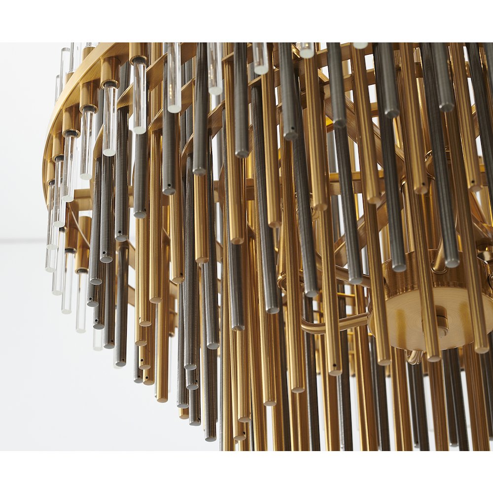 6-Light Brass Chandelier With Black Iron And Clear Glass Tubes
