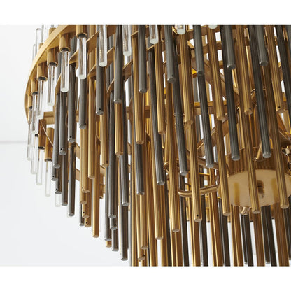 6-Light Brass Chandelier With Black Iron And Clear Glass Tubes