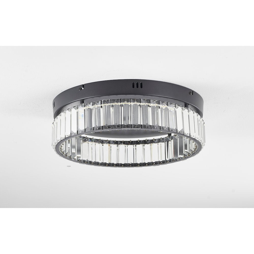 1-Light Satin Black Dimmable LED Flush Mount With Clear Crystals