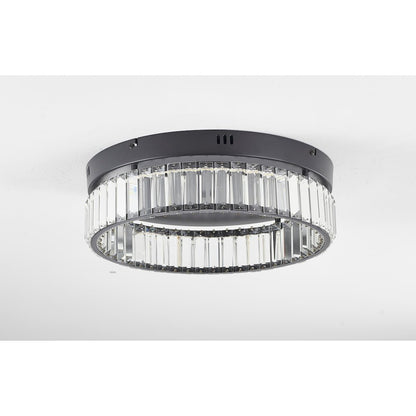 1-Light Satin Black Dimmable LED Flush Mount With Clear Crystals