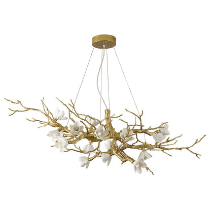 16-Light Brass Metal Chandelier With White Ceramic Shades