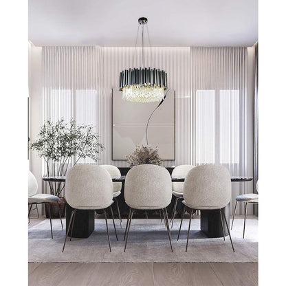 8-Light Black Stainless Steel Chandelier With Clear Crystals
