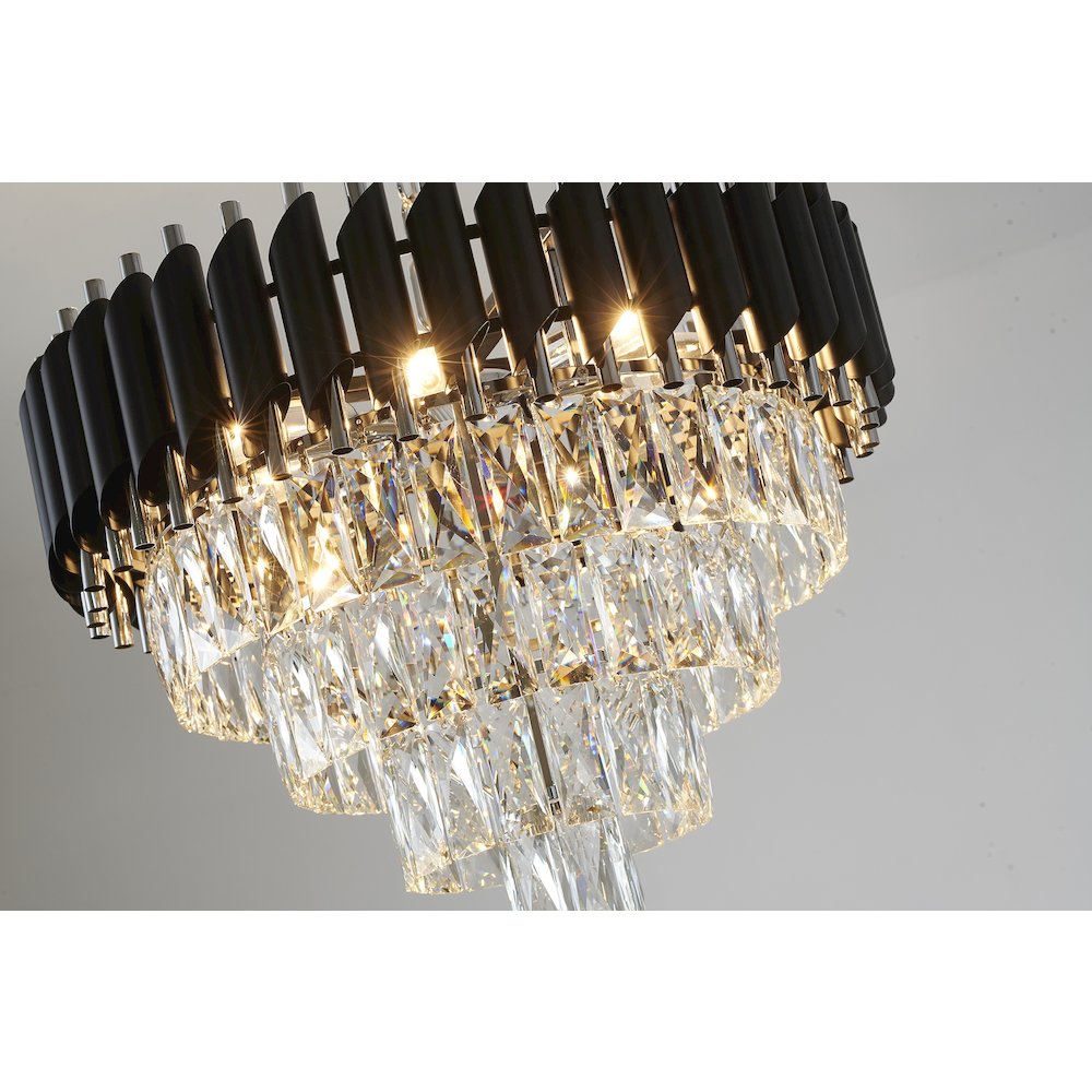 8-Light Chrome And Black Chandelier With Clear Crystals