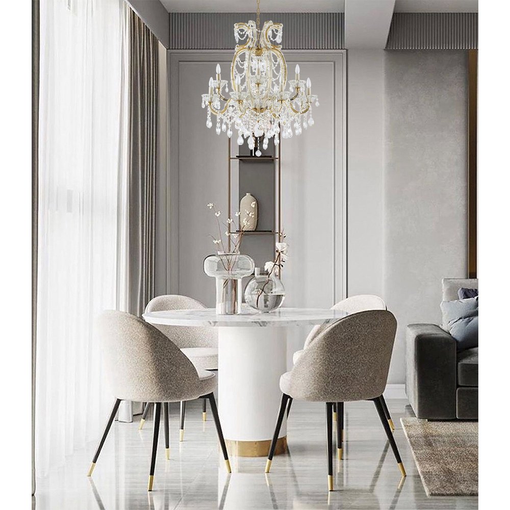 60-Light Satin Brass Chandelier With Clear Hanging Crystals
