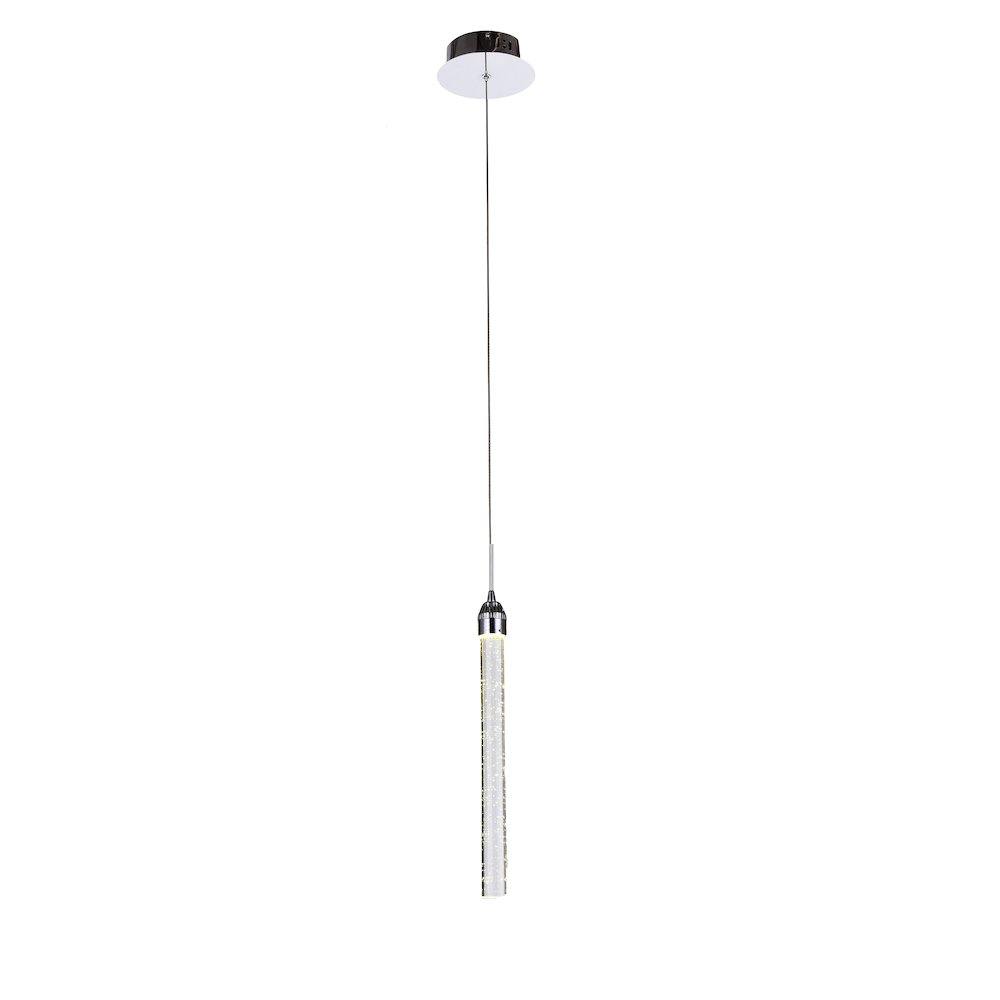 1-Light Chrome LED Pendant With A Clear Bubble Crystal Rod