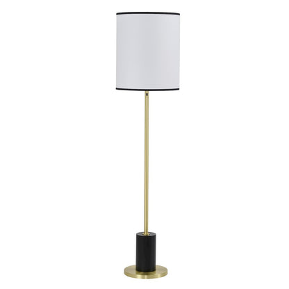 2-Light Black And Satin Brass Floor Lamp With A White Linen Shade