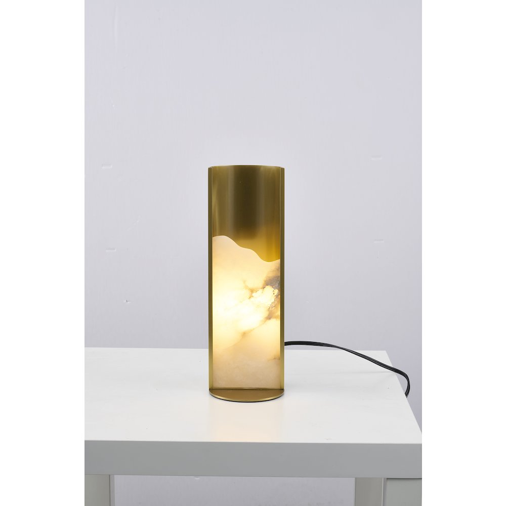 1-Light Stain Brass Aluminum Table Lamp With A White Alabaster