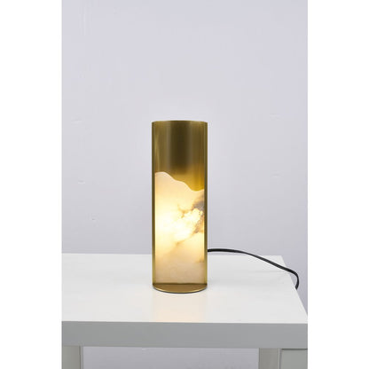 1-Light Stain Brass Aluminum Table Lamp With A White Alabaster