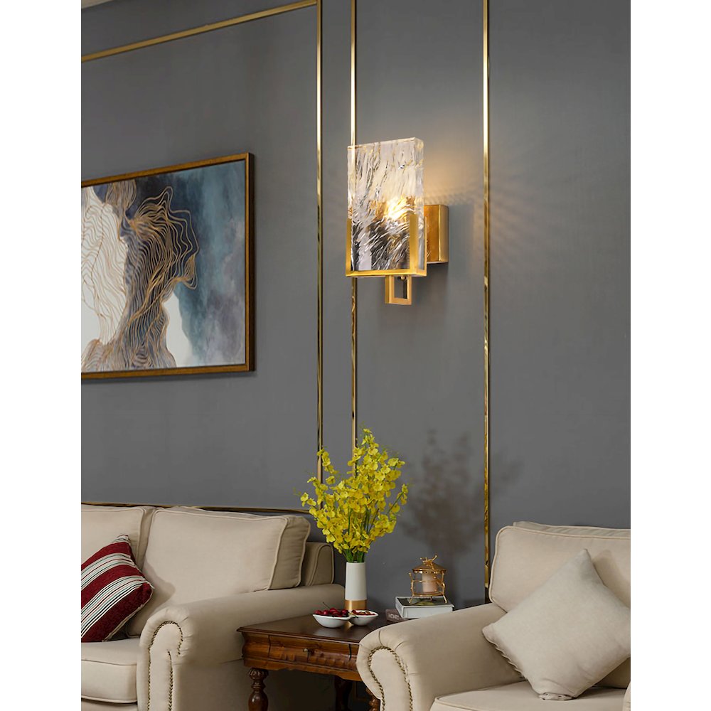 1-Light Gold Stainless Steel Wall Sconce With A Clear Crystal Plaque
