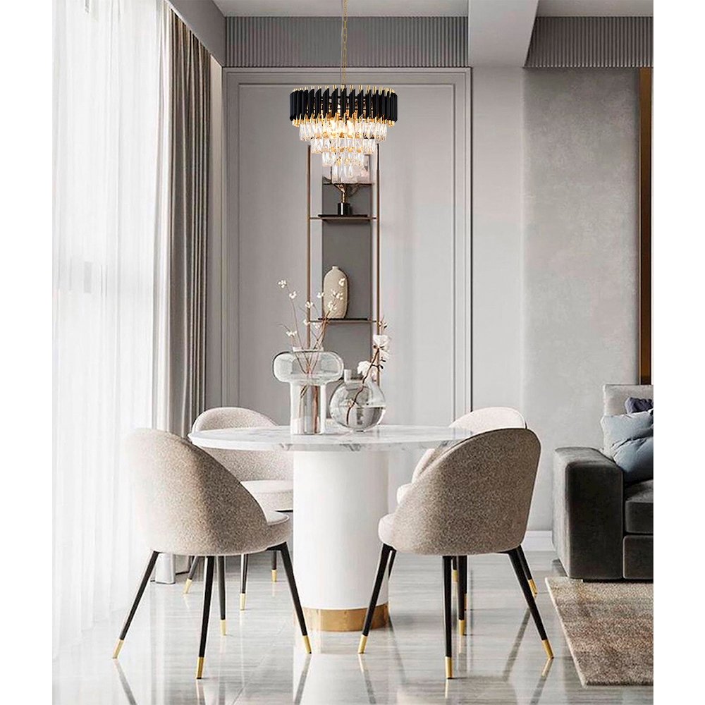 8-Light Gold And Black Chandelier With Clear Crystals