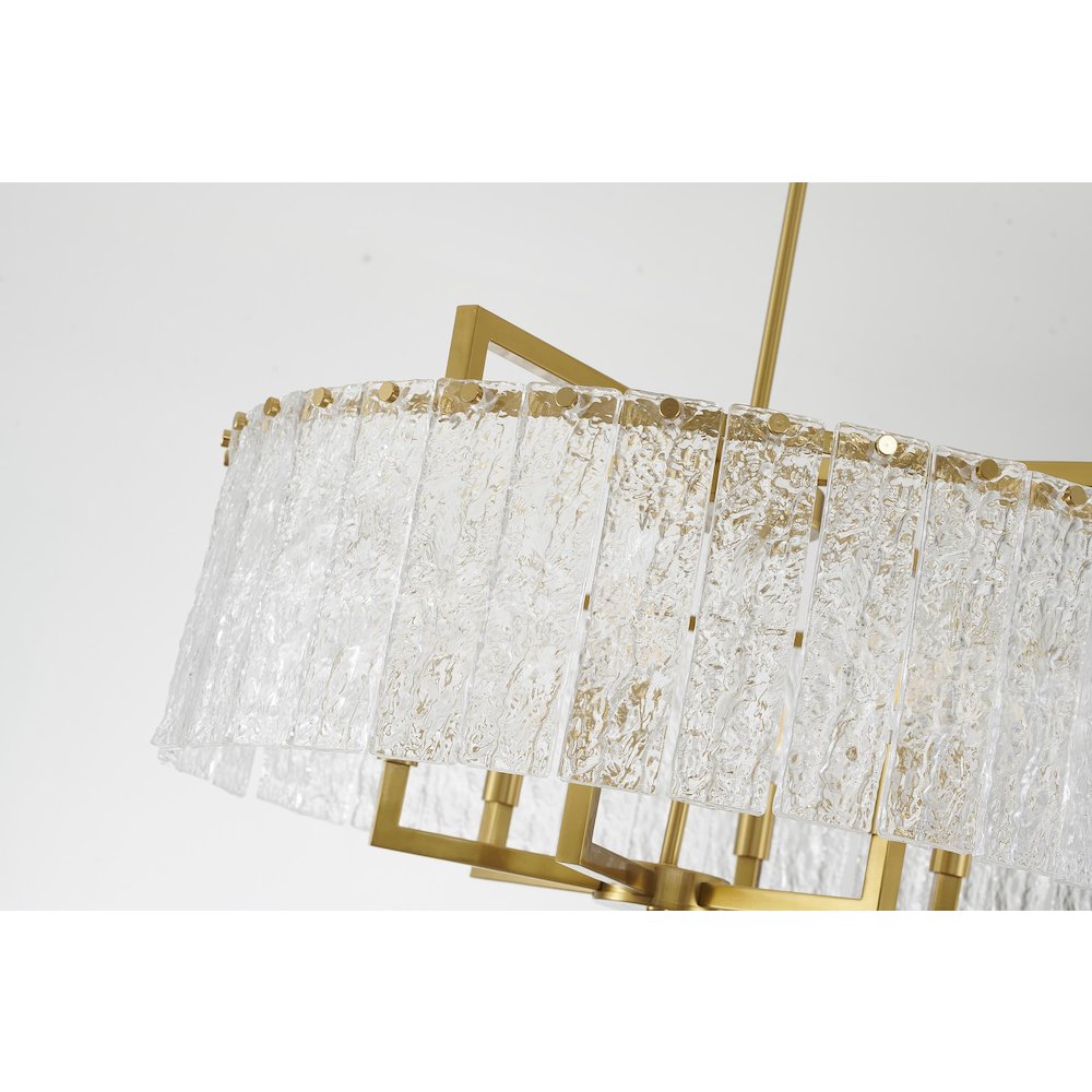 6-Light Brass Chandelier With Hanging Clear Rippled Glass