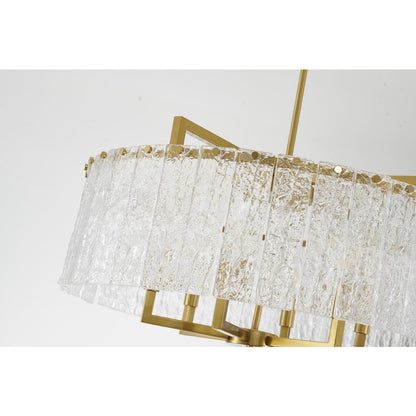 6-Light Brass Chandelier With Hanging Clear Rippled Glass