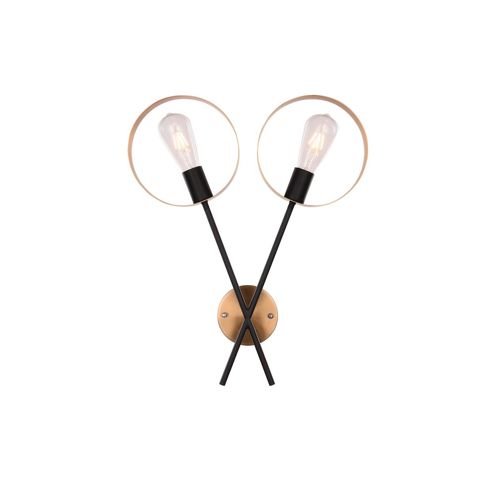 2-Light Black And Golden Bronze Metal Wall Sconce