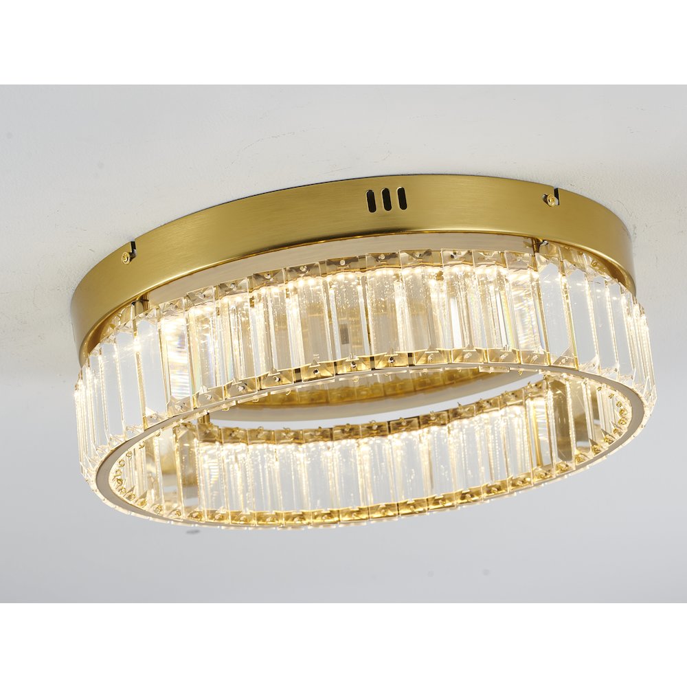1-Light Brass Dimmable LED Flush Mount With Clear Crystals