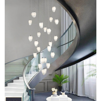 24-Light Black Chandelier With White Glass Pendants