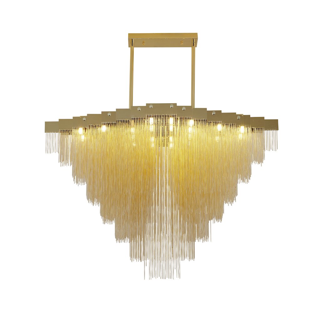 24-Light Gold Chandelier With Hanging Aluminum Chains