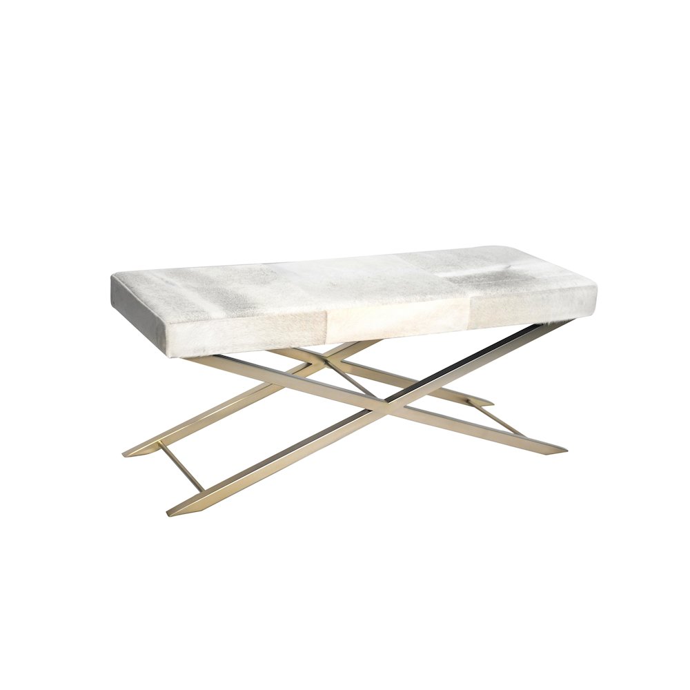 Gold Stainless Steel Bench With Grey Hairline Leather
