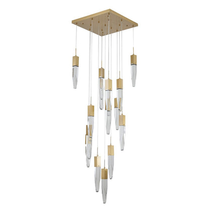 15-Light Gold Chandelier With A Clear iceberg bubble Crystal