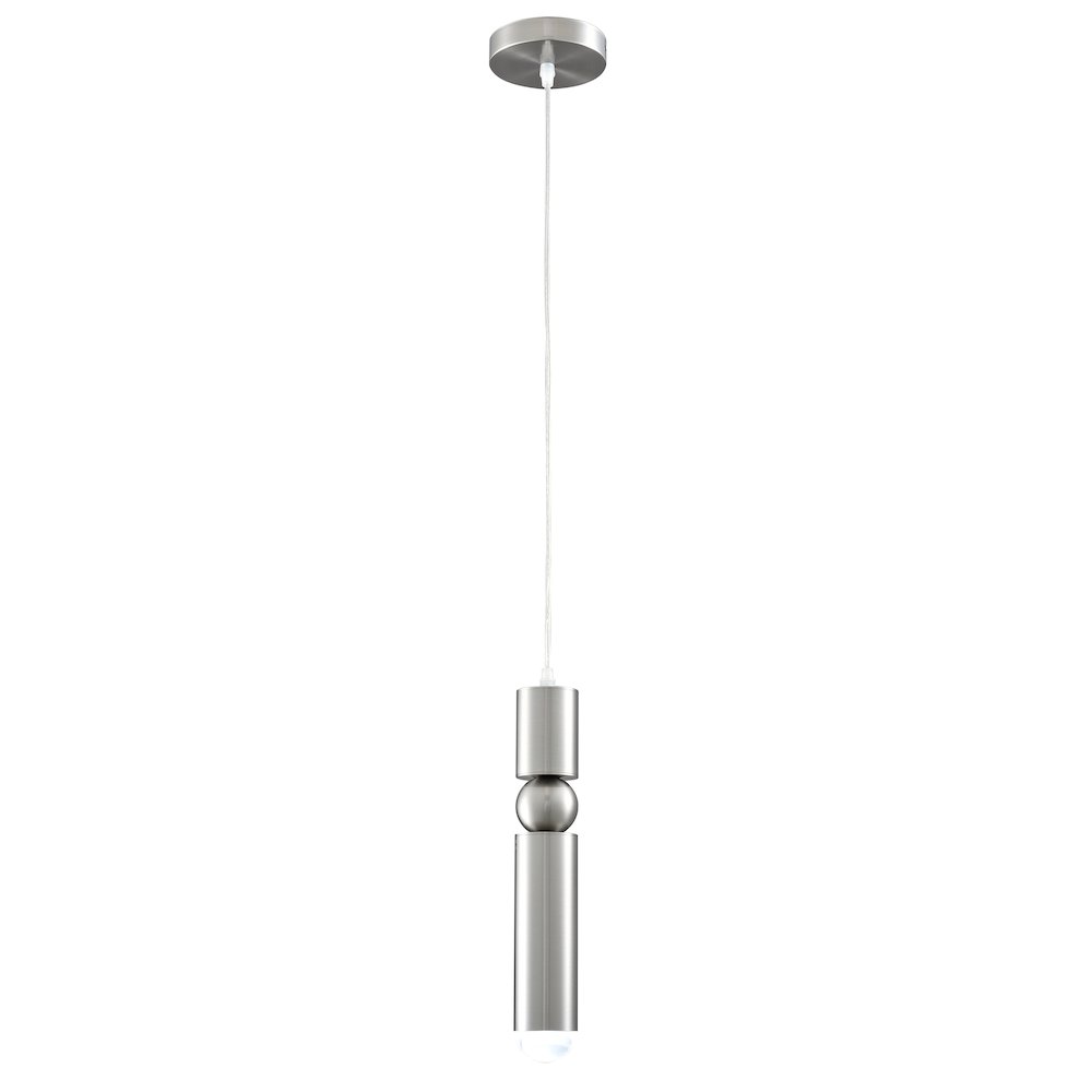 1-Light Shiny Nickel Single Pendant With A Frosted Glass Diffuser