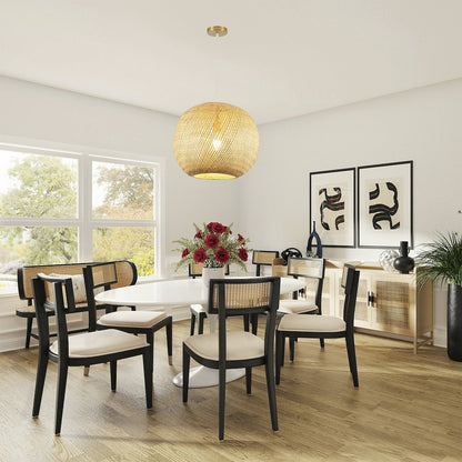 1-Light Brass Pendant With A Bamboo Wood Weaved Basket Shade