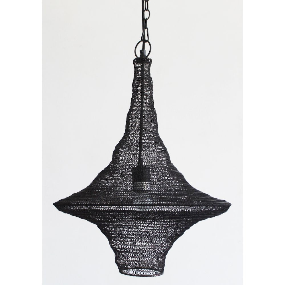 1-Light Satin Black Pendant With A Chain Basket Shade