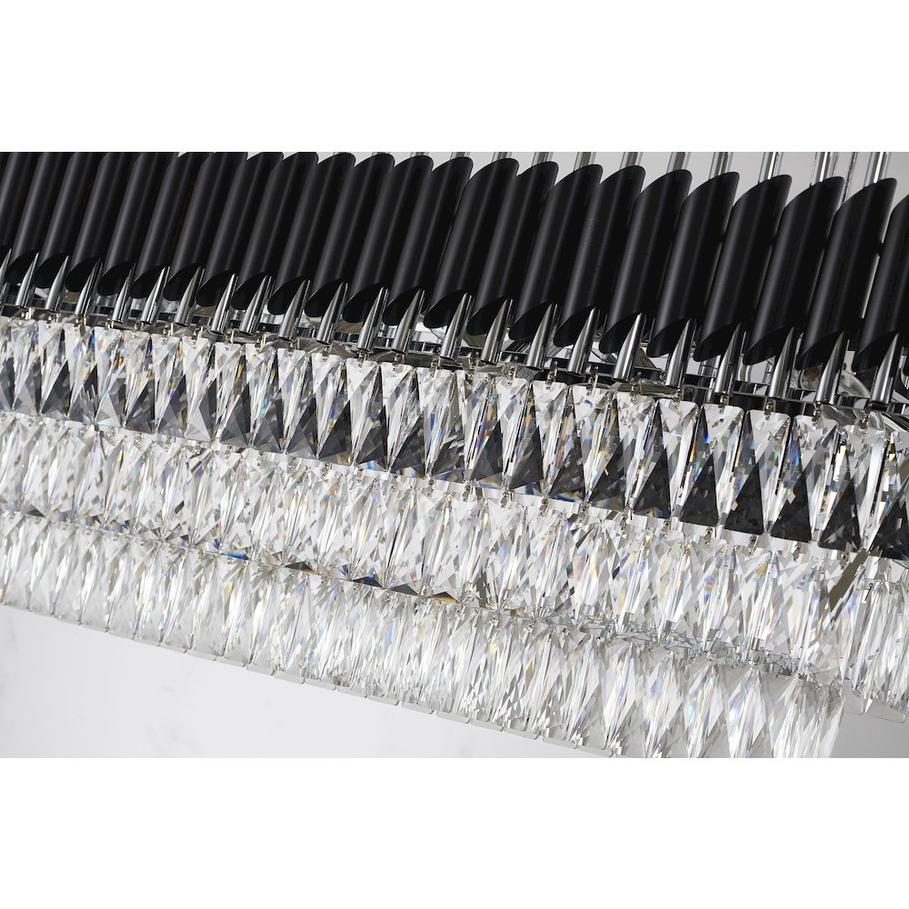 14-Light black and chrome chandelier with clear hanging crystal