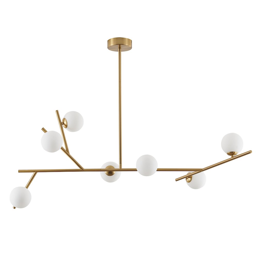 7-Light Brass Chandelier With White Glass Shades