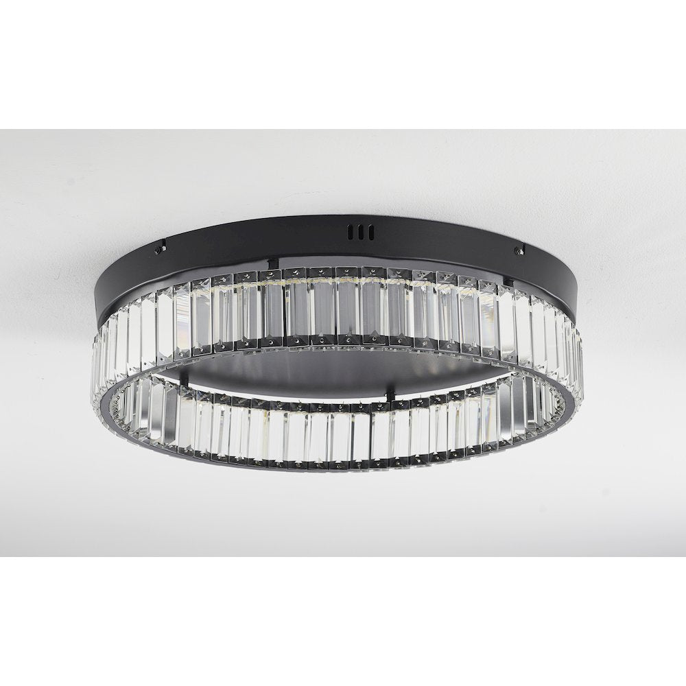 1-Light Satin Black Dimmable LED Flush Mount With Clear Crystals