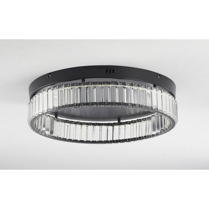 1-Light Satin Black Dimmable LED Flush Mount With Clear Crystals