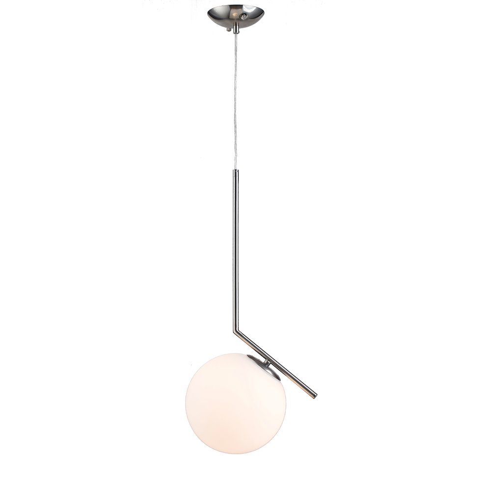 1-Light Satin Nickel Iron Single Pendant With A Milk White Glass Shade