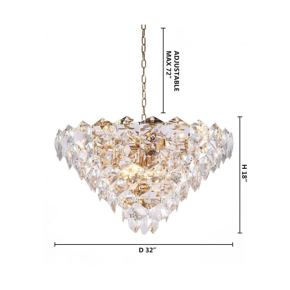 15-Light Gold Chandelier With Clear Hanging Crystals