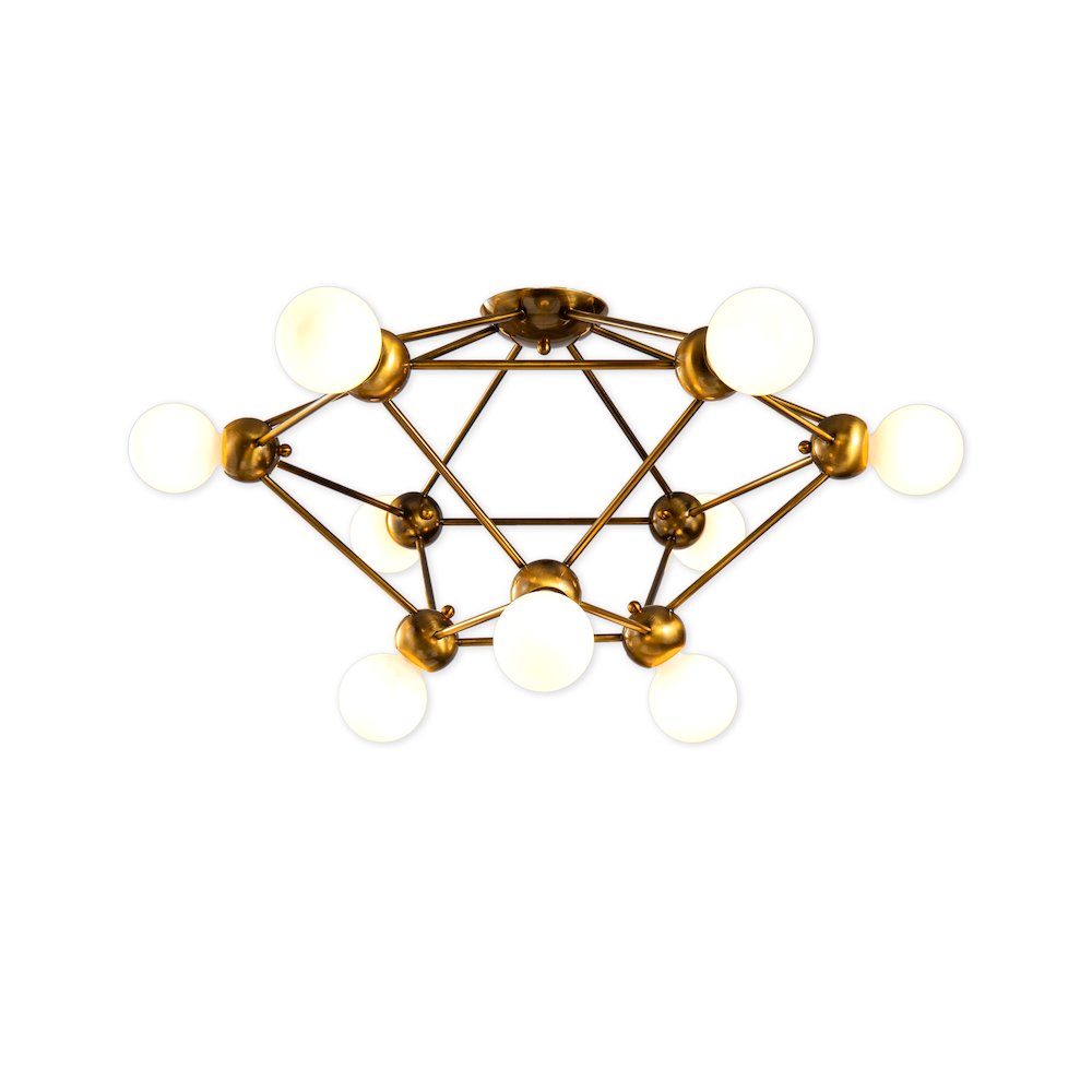 9-Light Antique Gold Cage Frame Flush Mount
